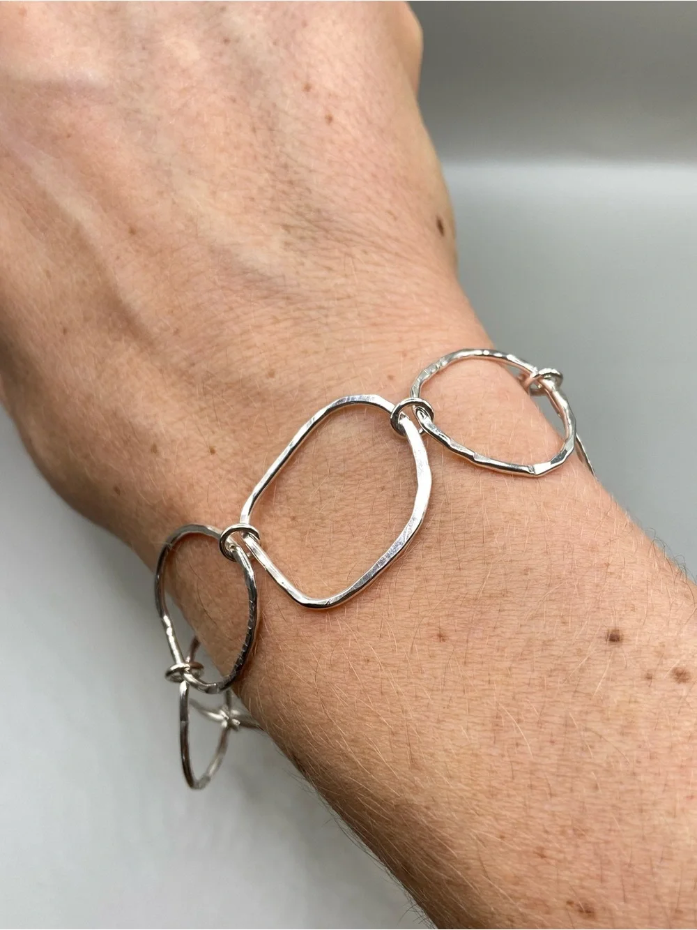 Silver Freeform Geometric Hammered Link Bracelet